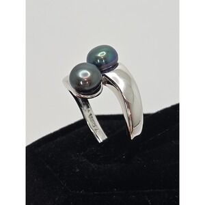 Honora Cultured 6.1mm Double Black Pearl Sterling Silver Ring - Size 7